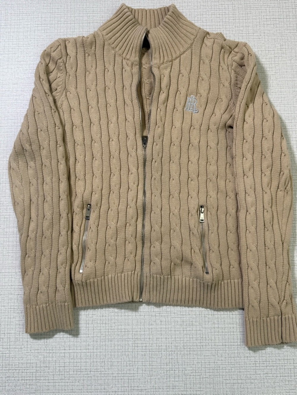 Ralph Lauren Cable-Knit Zip Cardigan in Taupe - Picture 2 of 7